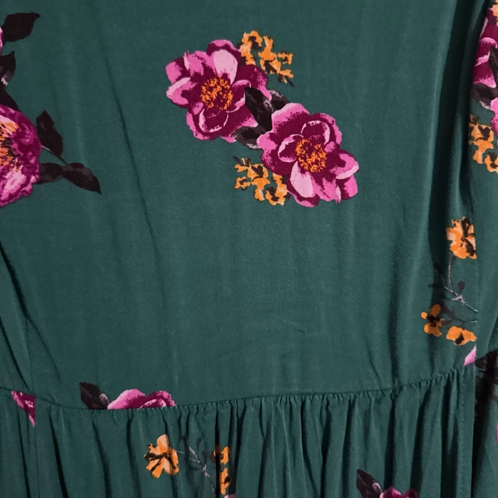 Torrid - Green Floral Maxi Dress with Pink Blooms - Picture 2 of 3